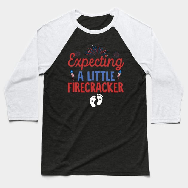 expecting a little firecracker americam flag 4th of july Baseball T-Shirt by blacks store